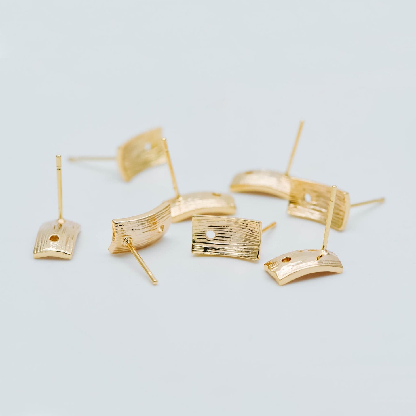 10pcs Rectangle Ear Posts with Loop/ Hole, 18K Gold Plated Brass Stud Earrings Findings, Geometric Earring Components (GB-508)