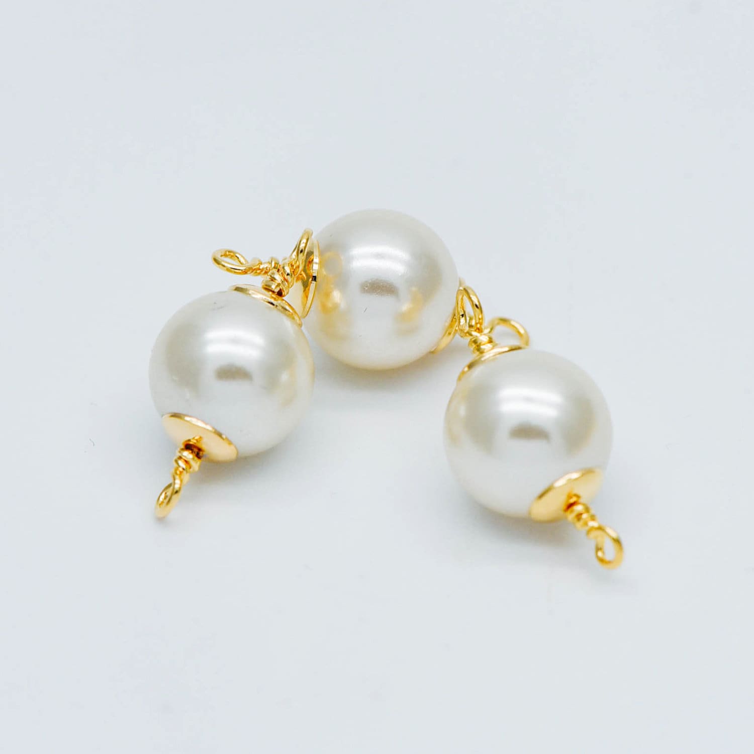 10pcs Gold plated Brass Faux Pearl Charm Connectors 6/ 8/ 10mm (GB-518)