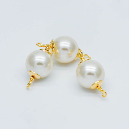 10pcs Gold plated Brass Faux Pearl Charm Connectors 6/ 8/ 10mm (GB-518)