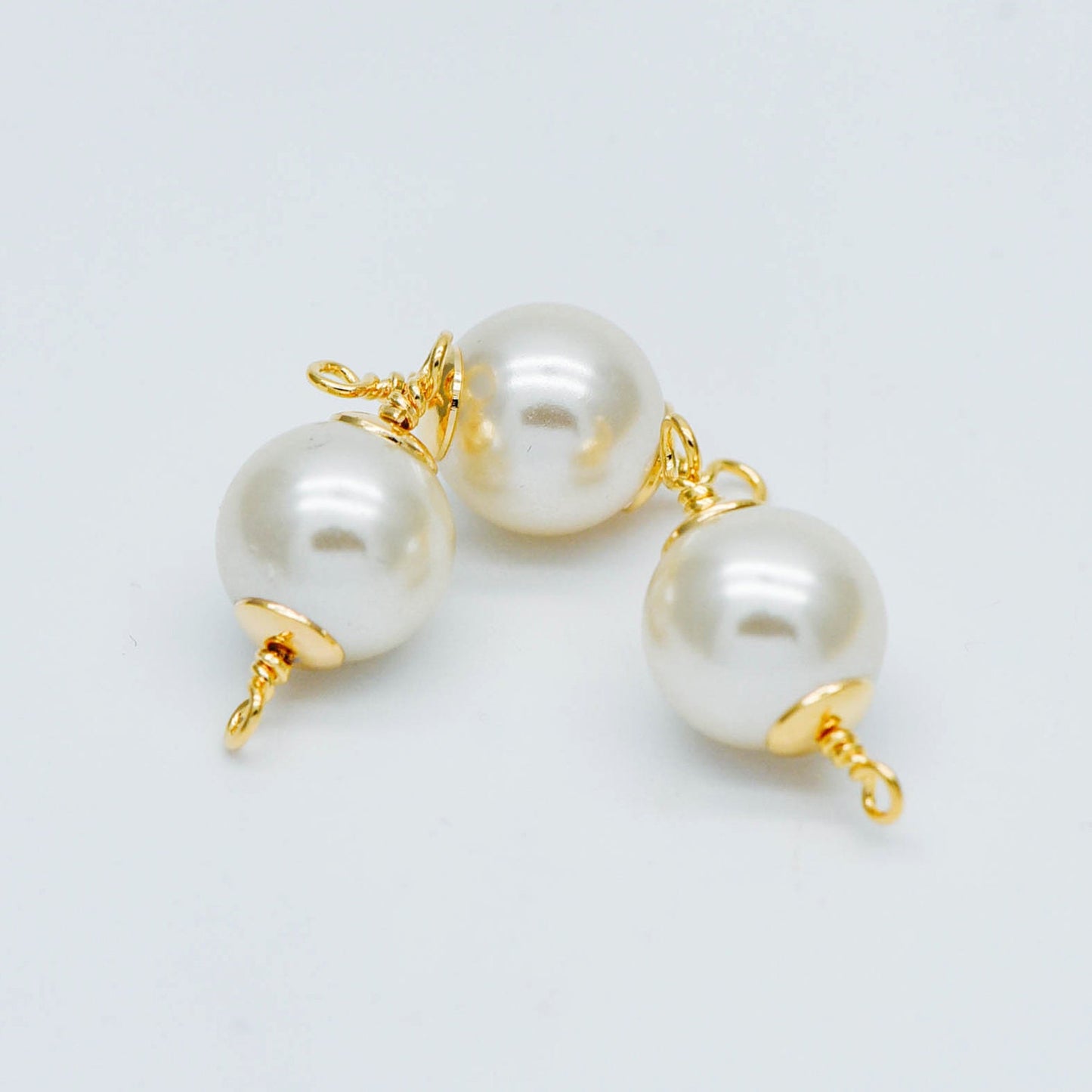 10pcs Gold plated Brass Faux Pearl Charm Connectors 6/ 8/ 10mm (GB-518)