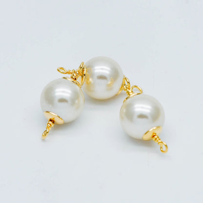 10pcs Gold plated Brass Faux Pearl Charm Connectors 6/ 8/ 10mm (GB-518)