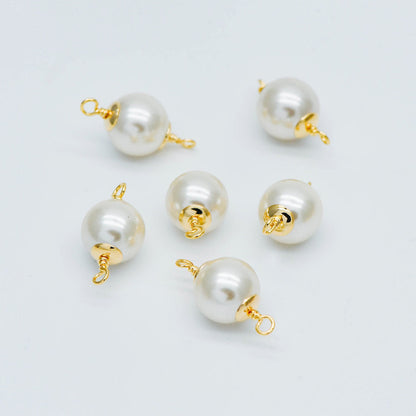 10pcs Gold plated Brass Faux Pearl Charm Connectors 6/ 8/ 10mm (GB-518)