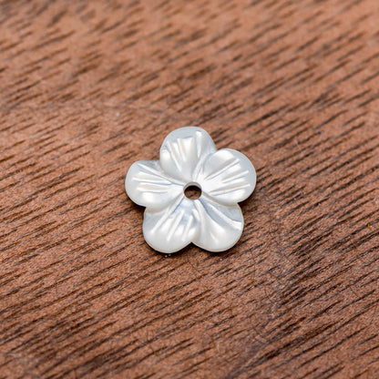 10pcs White Mother of Pearl Flowers, Carved Shell Flower Beads 8/ 10 /12mm, Flat back- (BK-017)