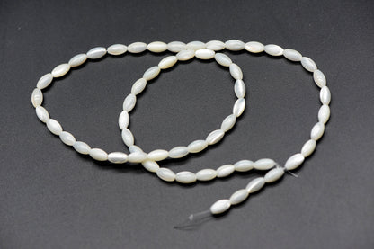 White Mother of Pearl Shell Oval Beads 3x5/ 4x6mm -(#V1208) Full strand