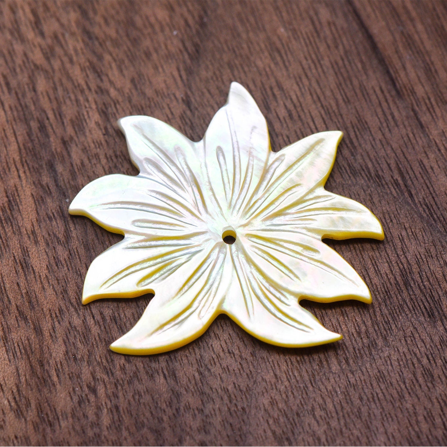 10pcs Yellow Mother of Pearl Shell Lotus Carved Flowers 36mm -(V1216-2)