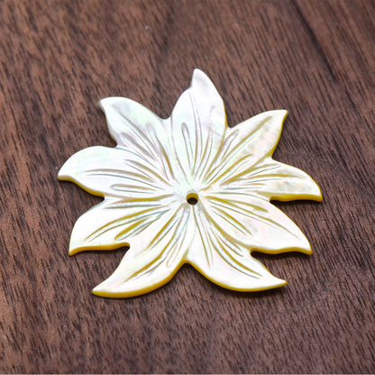 10pcs Yellow Mother of Pearl Shell Lotus Carved Flowers 36mm -(V1216-2)