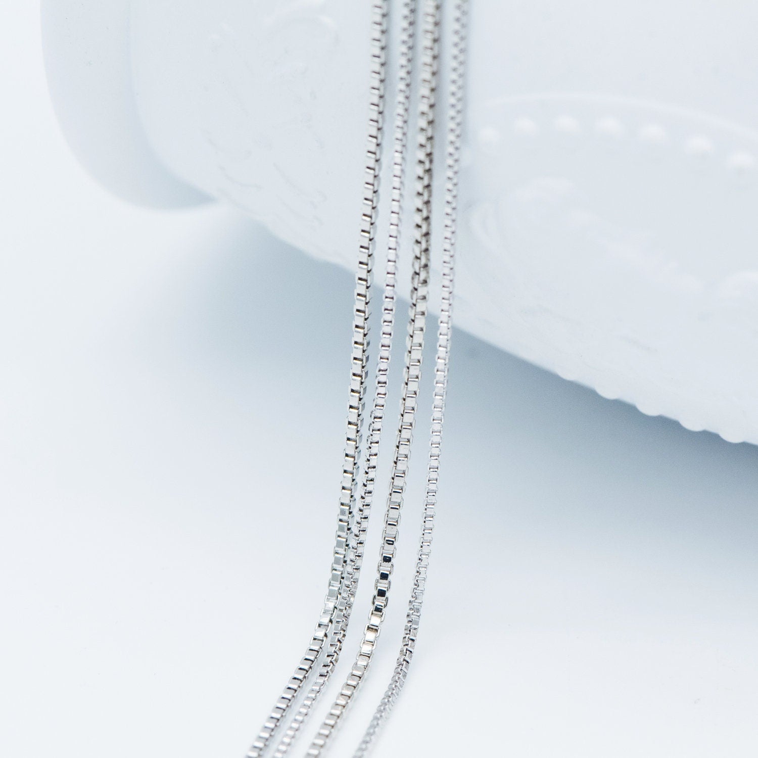 Rhodium plated Brass Box Chains, 0.7/ 0.9/ 1.1m Thin, Silver Tone Chain Findings (#LK-208)/ 1 Meter=3.3 ft