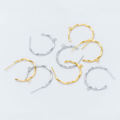 10pcs Gold/ Rhodium plated Brass Earring Posts, Gold/ Silver tone Circle Stud Earring with Ring/Loop, Circle Size 24mm (GB-535)