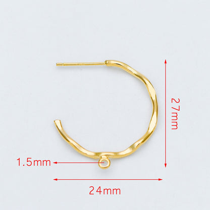 10pcs Gold/ Rhodium plated Brass Earring Posts, Gold/ Silver tone Circle Stud Earring with Ring/Loop, Circle Size 24mm (GB-535)