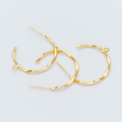 10pcs Gold/ Rhodium plated Brass Earring Posts, Gold/ Silver tone Circle Stud Earring with Ring/Loop, Circle Size 24mm (GB-535)