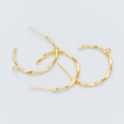 10pcs Gold/ Rhodium plated Brass Earring Posts, Gold/ Silver tone Circle Stud Earring with Ring/Loop, Circle Size 24mm (GB-535)