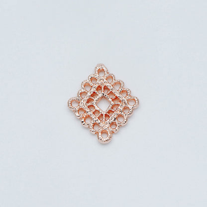 10pcs Gold Plated Brass Diamond Charms: Filigree Rhombus Connectors (GB-082)