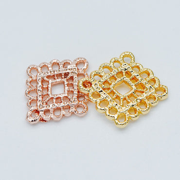 10pcs Gold Plated Brass Diamond Charms: Filigree Rhombus Connectors (GB-082)