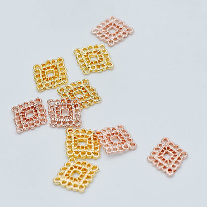 10pcs Gold Plated Brass Diamond Charms: Filigree Rhombus Connectors (GB-082)