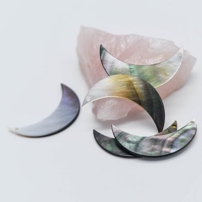 10pcs Black Mother of Pearl Shell Moon Charm Pendants 30mm Large (V1231)