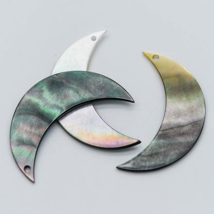 10pcs Black Mother of Pearl Shell Moon Charm Pendants 30mm Large (V1231)