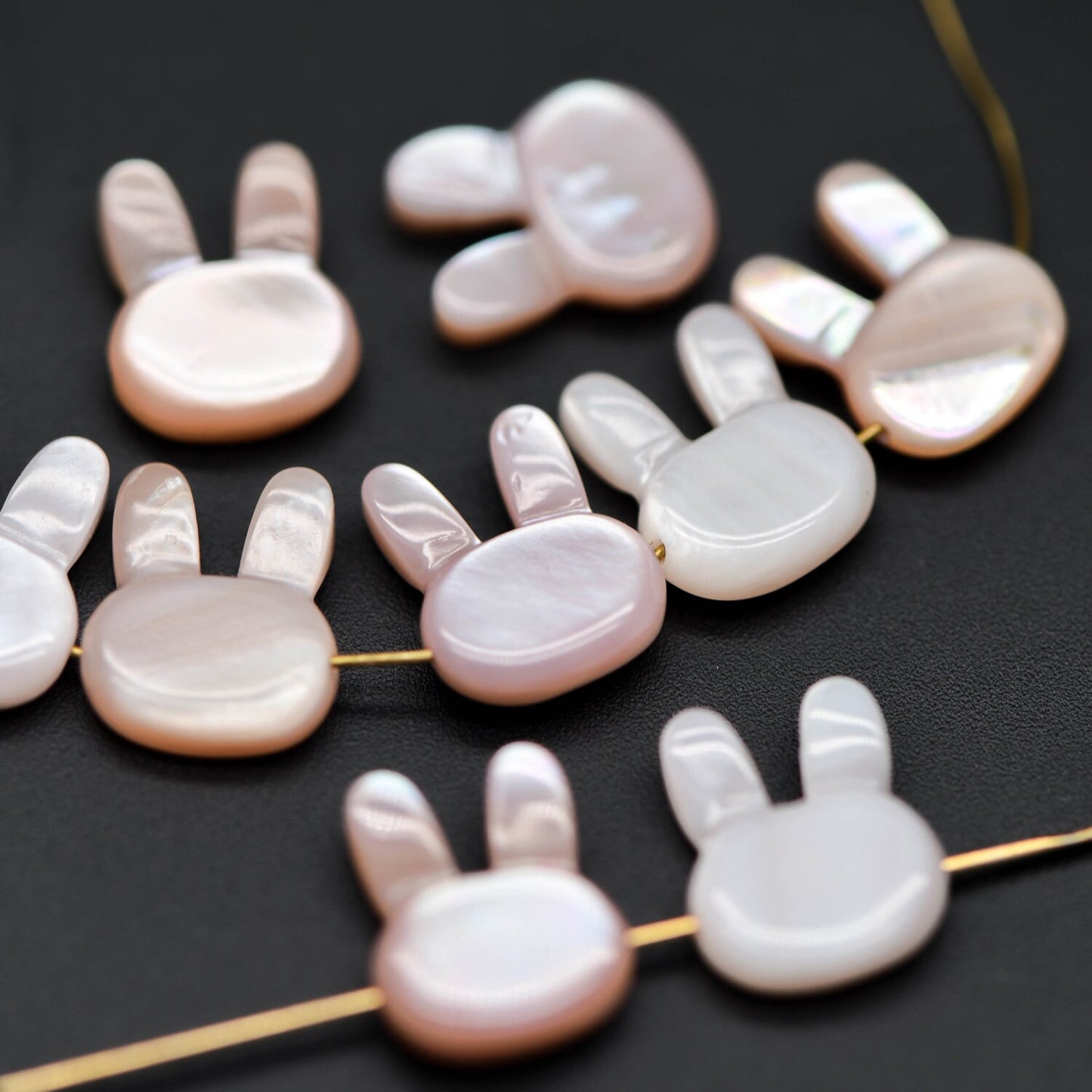 10pcs White/ Pink Mother of Pearl Shell Bunny Beads, Cute Rabbit Charms 12mm -(#V1312)