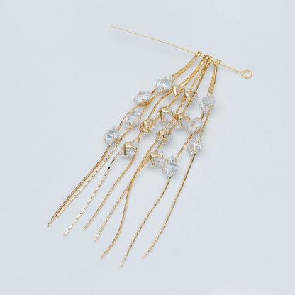 4pcs Gold Earring Tassel Pendants, Gold plated Brass Chain Charm with CZ, Earwire Component Supplies (GB-1234-H)