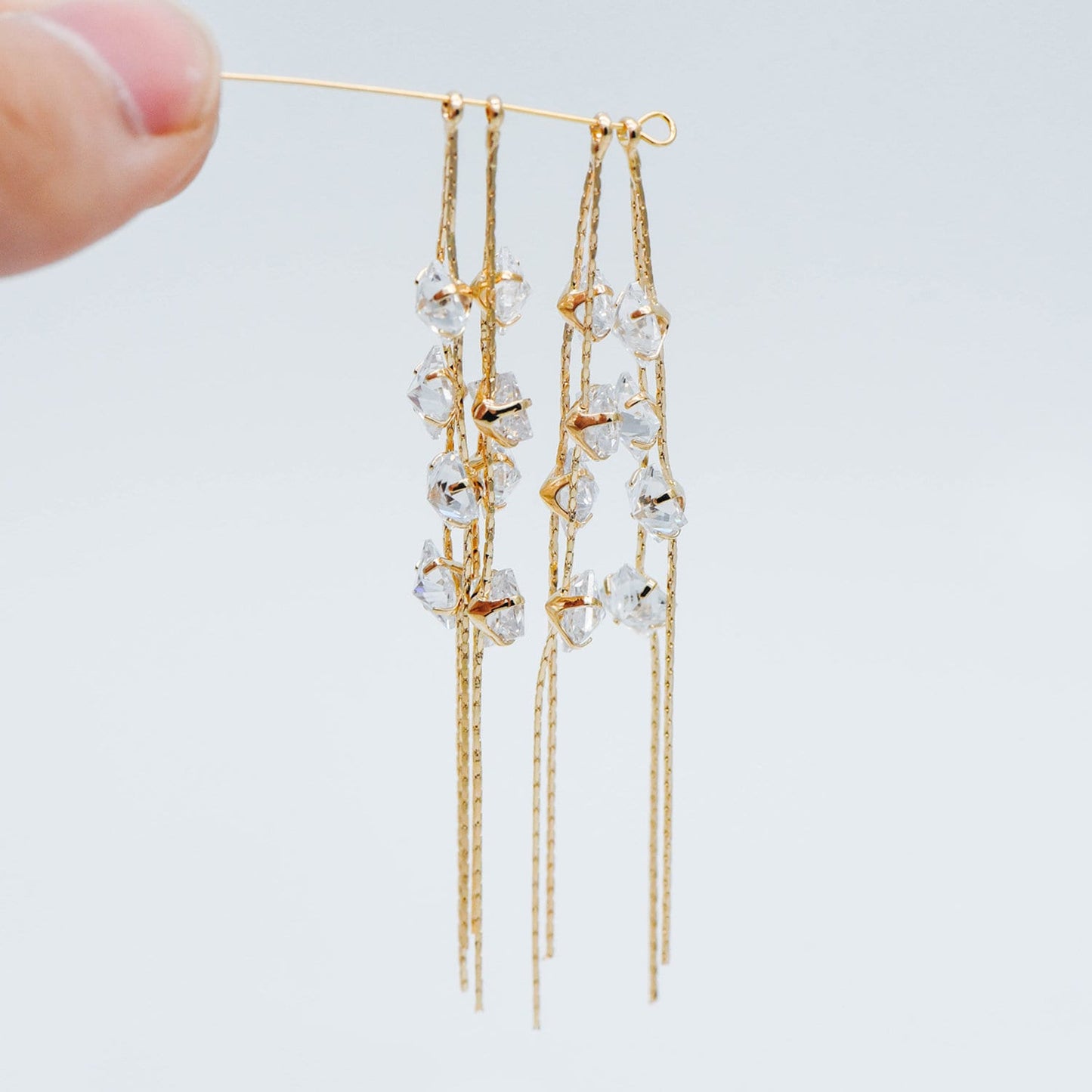 4pcs Gold Earring Tassel Pendants, Gold plated Brass Chain Charm with CZ, Earwire Component Supplies (GB-1234-H)