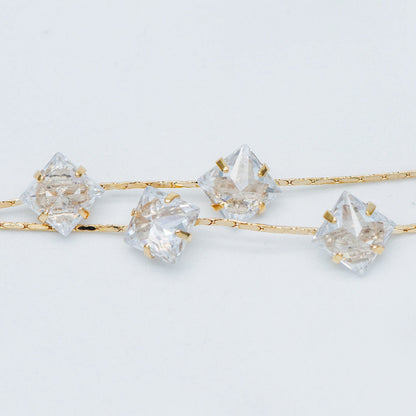 4pcs Gold Earring Tassel Pendants, Gold plated Brass Chain Charm with CZ, Earwire Component Supplies (GB-1234-H)