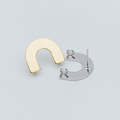10pcs Gold/ Silver tone Horseshoe Stud Earrings, Real Rhodium plated Brass, U-shaped Ear Posts with Ring/Loop (GB-595)