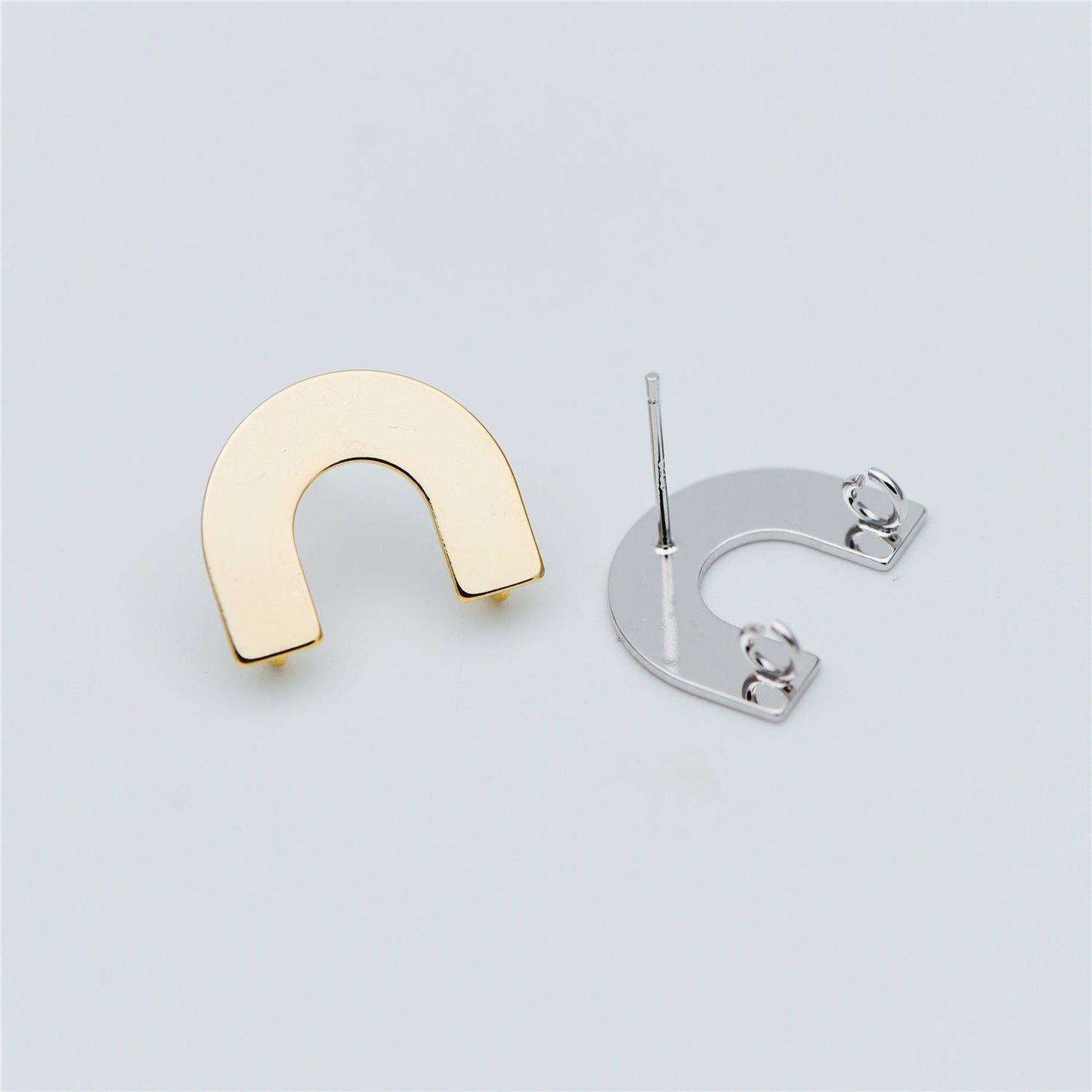 10pcs Gold/ Silver tone Horseshoe Stud Earrings, Real Rhodium plated Brass, U-shaped Ear Posts with Ring/Loop (GB-595)