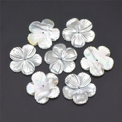 10pcs White Mother of Pearl Shell Flowers 27mm, Large MOP Carved Flowers, Center Drilled -(V1338)