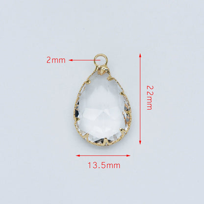4pcs Gold Framed Clear Dangle Charms, Gold plated Brass Crystal Glass Pendants (GB-550)