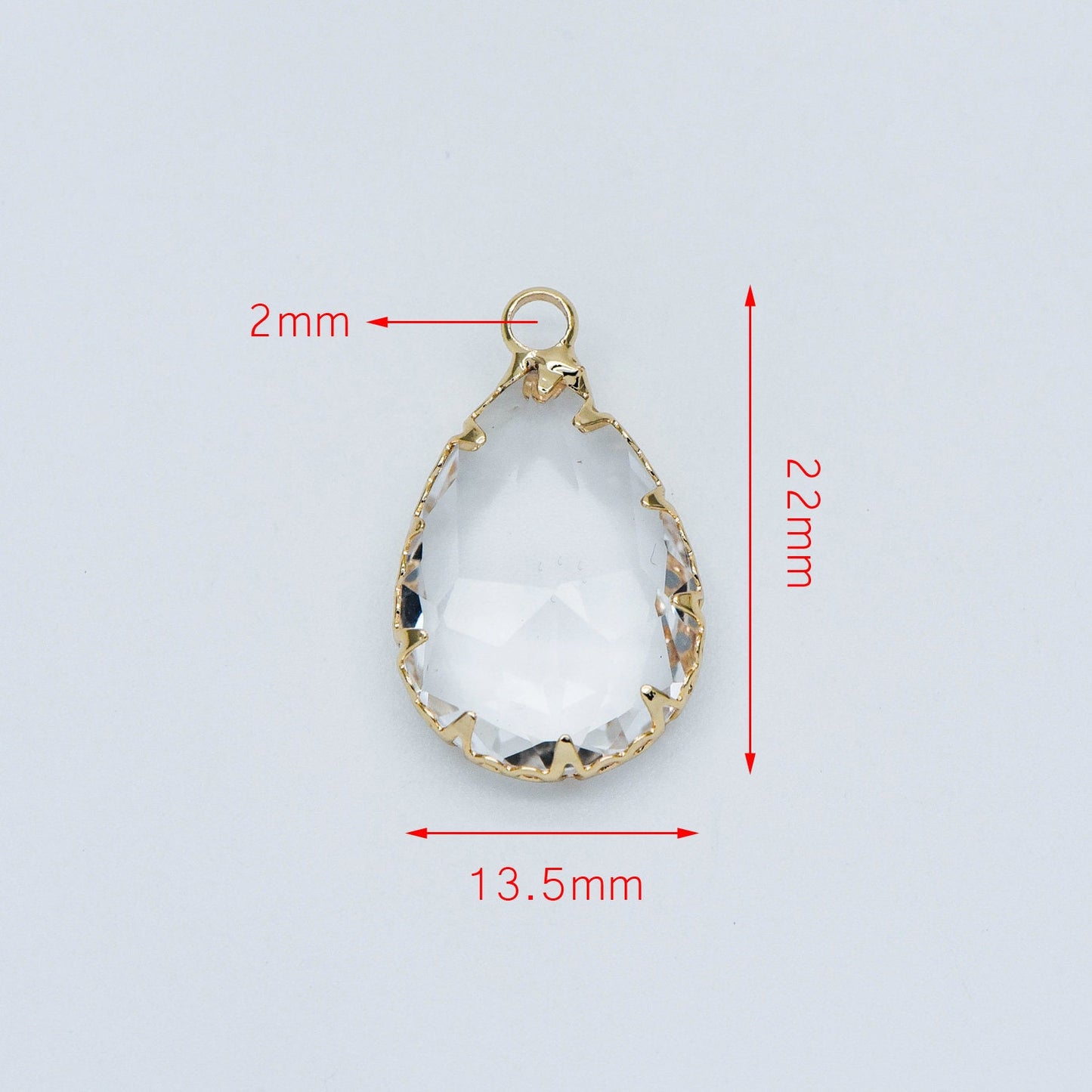 4pcs Gold Framed Clear Dangle Charms, Gold plated Brass Crystal Glass Pendants (GB-550)