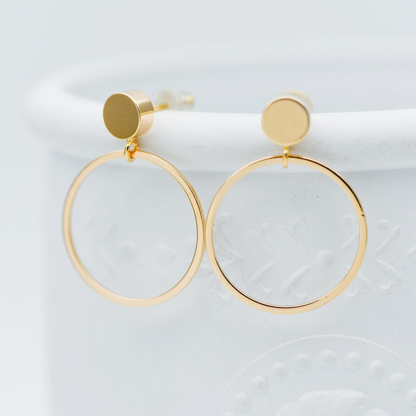 10pcs Gold/ Silver Tone Cricle Ear Posts 20x27mm, 18K Gold/ rhodium plated Brass Geometric Earring, Round Loop Stud Earrings (GB-608)