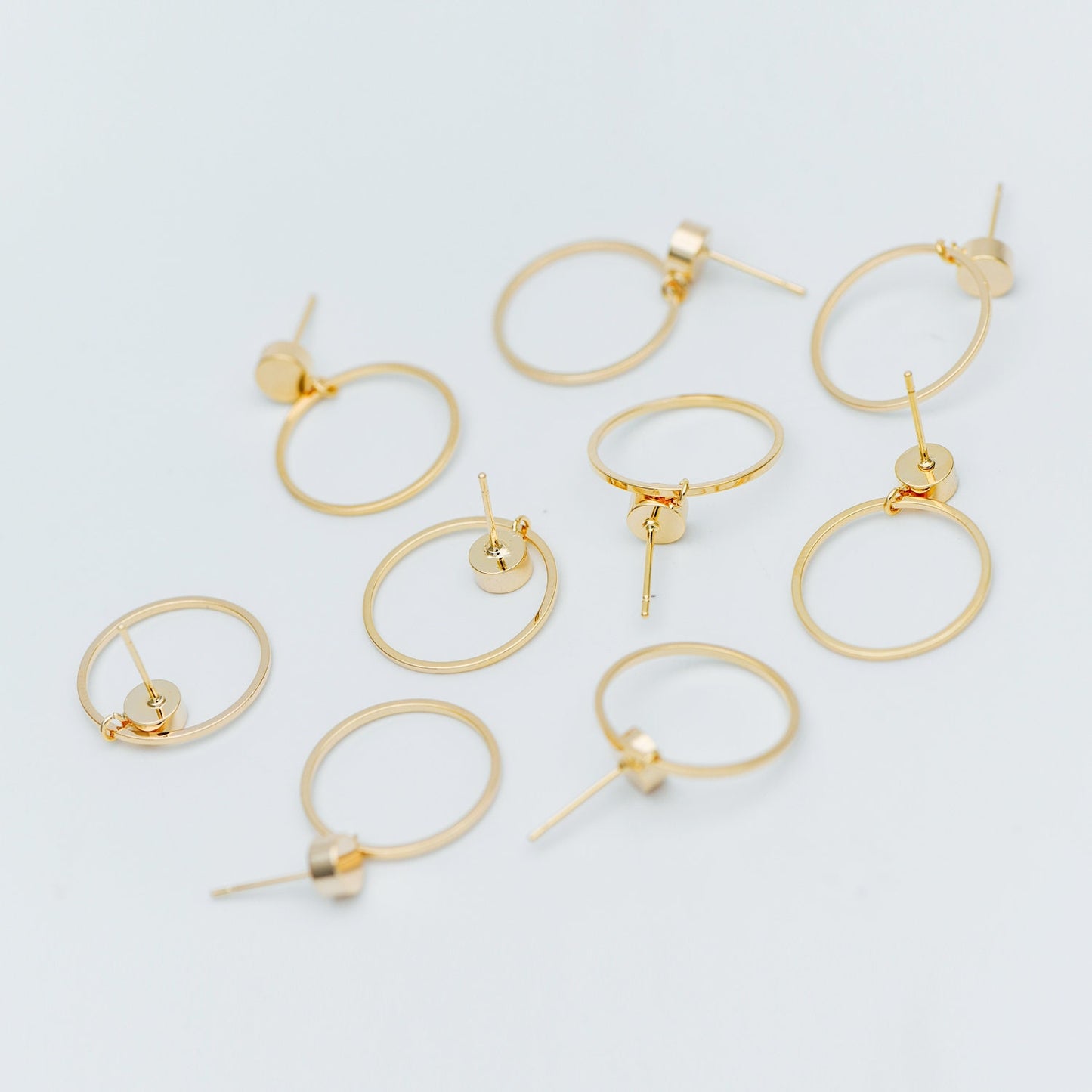 10pcs Gold/ Silver Tone Cricle Ear Posts 20x27mm, 18K Gold/ rhodium plated Brass Geometric Earring, Round Loop Stud Earrings (GB-608)