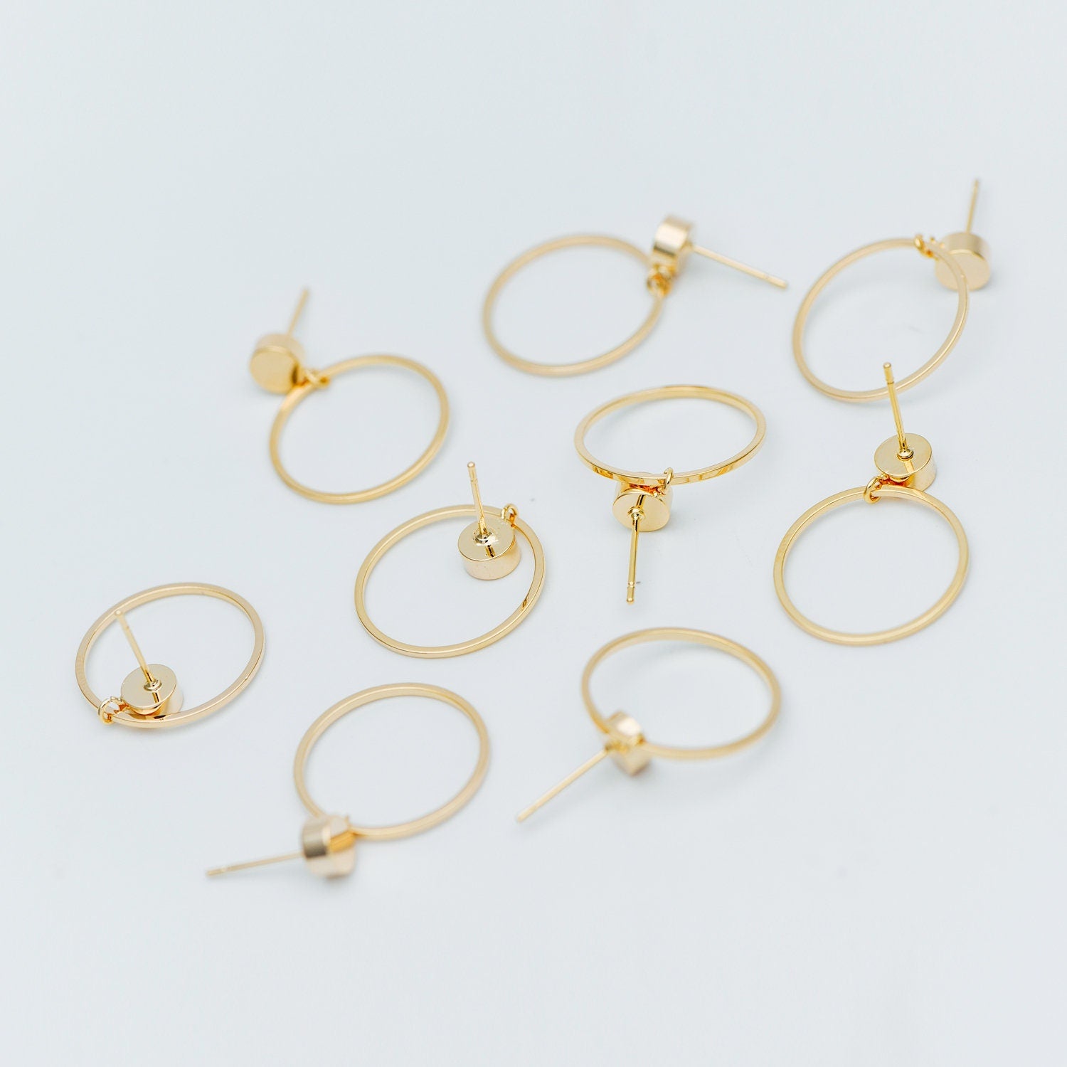 10pcs Gold/ Silver Tone Cricle Ear Posts 20x27mm, 18K Gold/ rhodium plated Brass Geometric Earring, Round Loop Stud Earrings (GB-608)