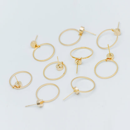 10pcs Gold/ Silver Tone Cricle Ear Posts 20x27mm, 18K Gold/ rhodium plated Brass Geometric Earring, Round Loop Stud Earrings (GB-608)