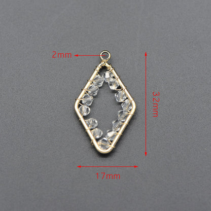 10pcs Gold Rhombus Beaded Charms 32x17mm, Wired Crystal Glass Beads Geometric Pendants, Dangle Earring Components (GB-552)