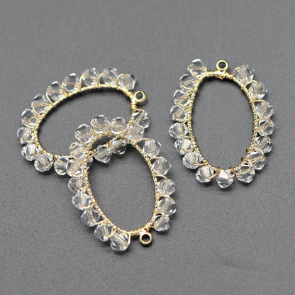 10pcs Gold Oval Beaded Charms 25x19mm, Wired Crystal Glass Beads Geometric Pendants, Dangle Earring Components (GB-552-A)