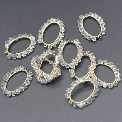 10pcs Gold Oval Beaded Charms 25x19mm, Wired Crystal Glass Beads Geometric Pendants, Dangle Earring Components (GB-552-A)
