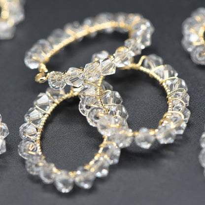 10pcs Gold Oval Beaded Charms 25x19mm, Wired Crystal Glass Beads Geometric Pendants, Dangle Earring Components (GB-552-A)