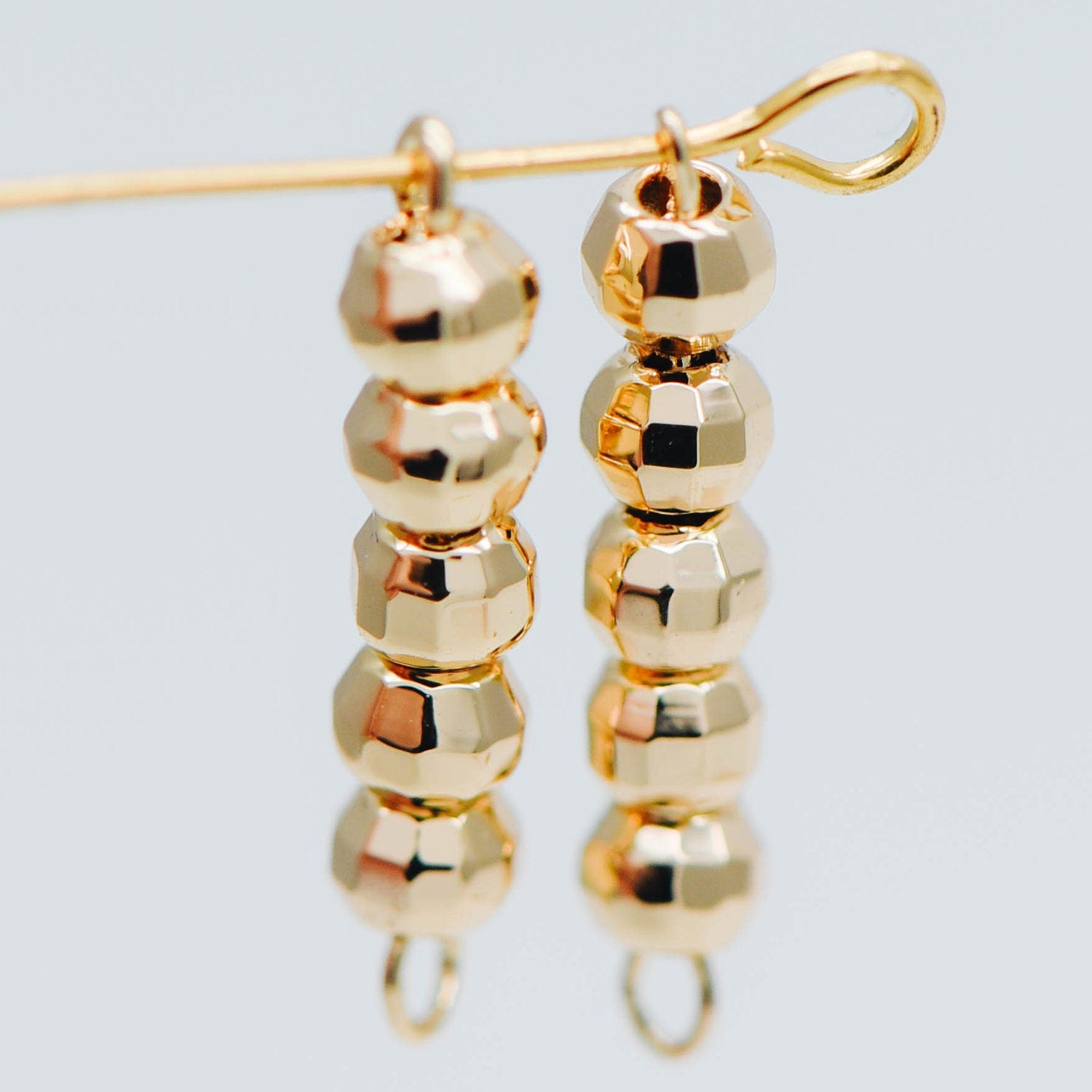 10pcs Gold plated Brass Beaded Connectors 16mm, Faceted Round Beads Bar Charm Pendants (GB-534)