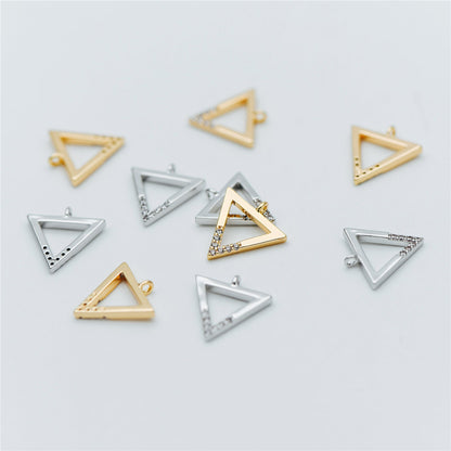 10pcs Gold/ Silver tone Triangle Charms 12mm, CZ Pave Geometric Pendants, Real Gold/ Rhodium plated Brass (GB-621)