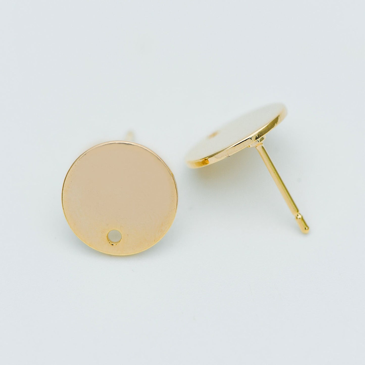 10pcs Gold/ Silver tone Round Disc Earring Posts 12/ 15mm, 18K Gold/ Rhodium plated Brass, Geometric Earring Components Wholesale (GB-624)