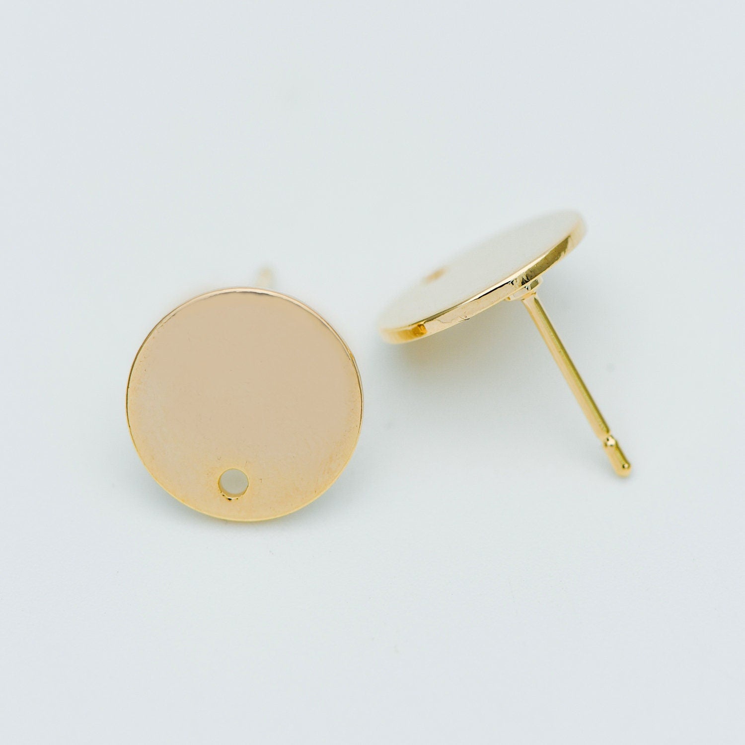 10pcs Gold/ Silver tone Round Disc Earring Posts 12/ 15mm, 18K Gold/ Rhodium plated Brass, Geometric Earring Components Wholesale (GB-624)