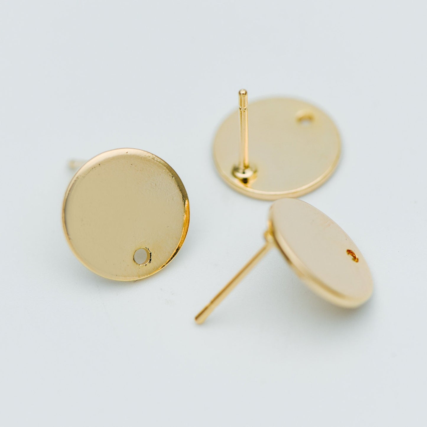 10pcs Gold/ Silver tone Round Disc Earring Posts 12/ 15mm, 18K Gold/ Rhodium plated Brass, Geometric Earring Components Wholesale (GB-624)