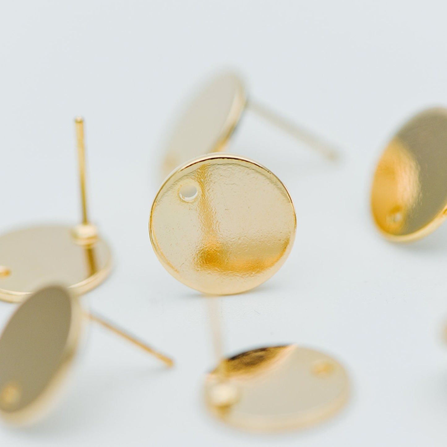 10pcs Gold/ Silver tone Round Disc Earring Posts 12/ 15mm, 18K Gold/ Rhodium plated Brass, Geometric Earring Components Wholesale (GB-624)