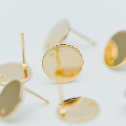 10pcs Gold/ Silver tone Round Disc Earring Posts 12/ 15mm, 18K Gold/ Rhodium plated Brass, Geometric Earring Components Wholesale (GB-624)