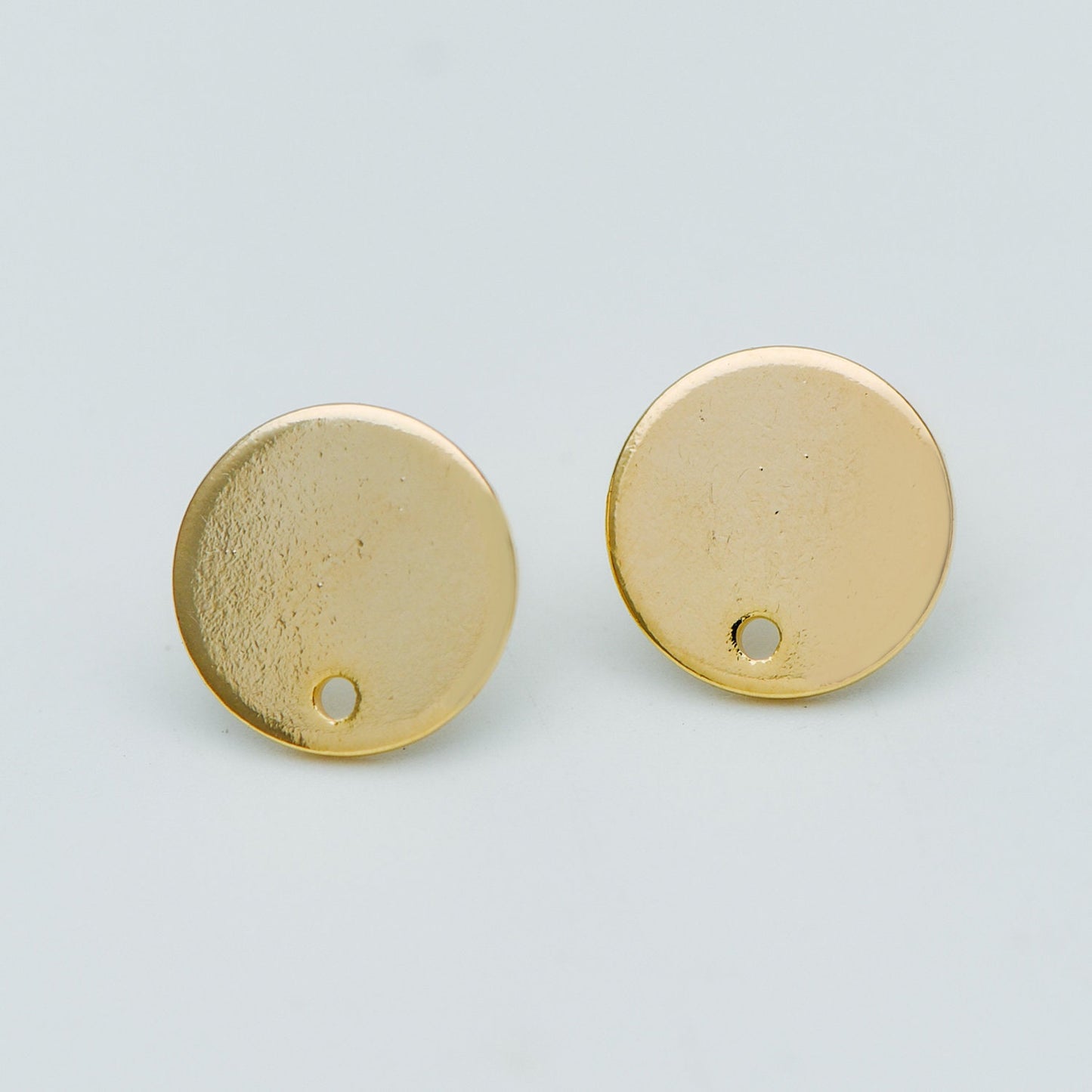 10pcs Gold/ Silver tone Round Disc Earring Posts 12/ 15mm, 18K Gold/ Rhodium plated Brass, Geometric Earring Components Wholesale (GB-624)