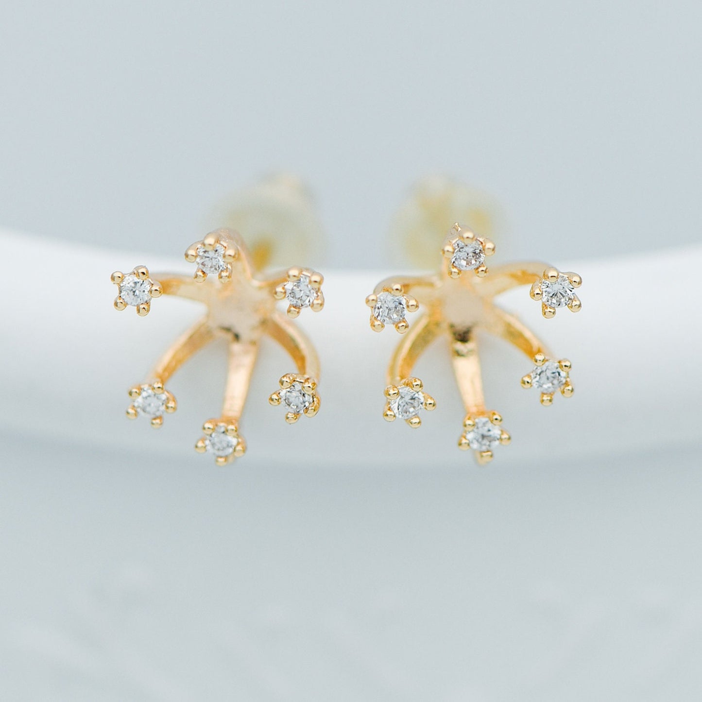 10pcs CZ Pave Gold Ear Posts, Floral Stud Earrings with Loop, Fit 6mm Pearls (GB-630)