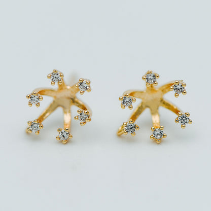 10pcs CZ Pave Gold Ear Posts, Floral Stud Earrings with Loop, Fit 6mm Pearls (GB-630)