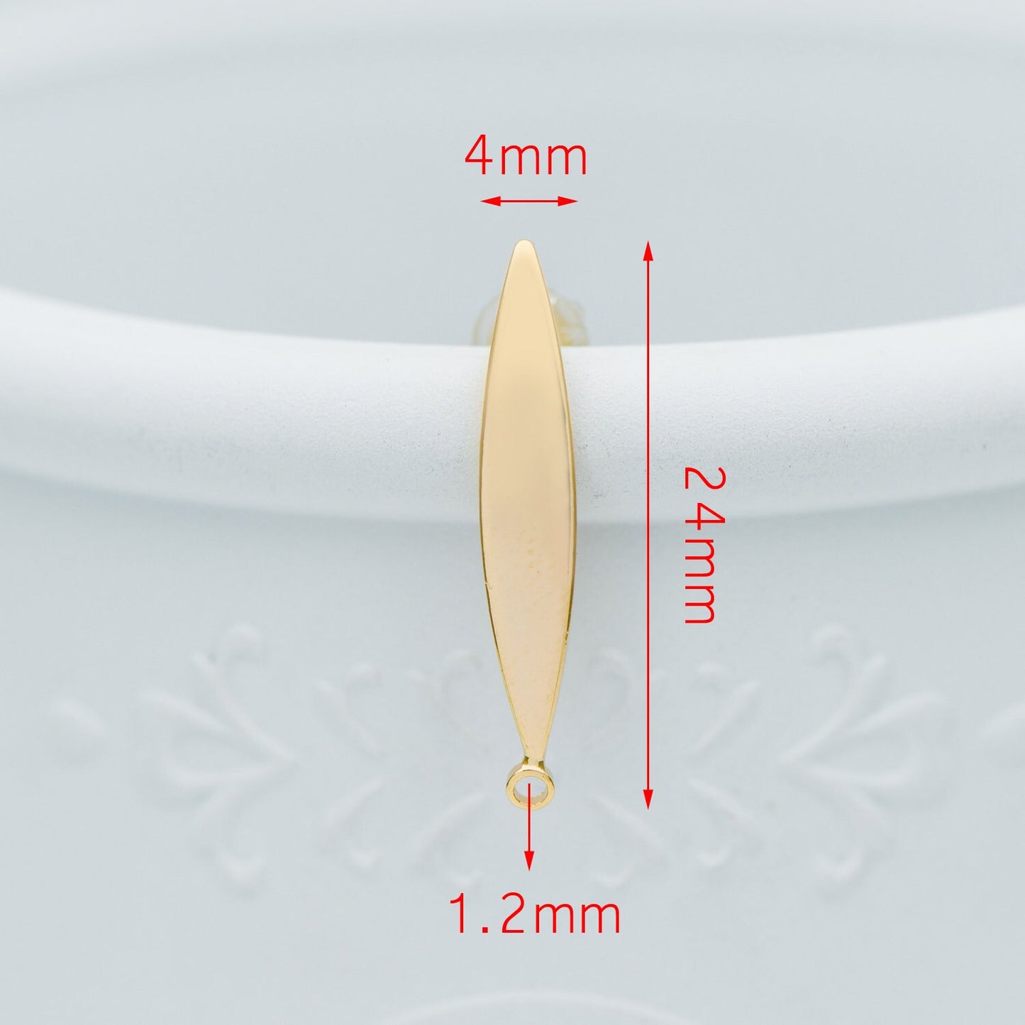 10pcs Gold Bar Ear Posts 24x4mm, 18K Gold plated Leaf Ear Posts, Stud Earring Components (GB-631)