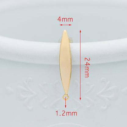 10pcs Gold Bar Ear Posts 24x4mm, 18K Gold plated Leaf Ear Posts, Stud Earring Components (GB-631)
