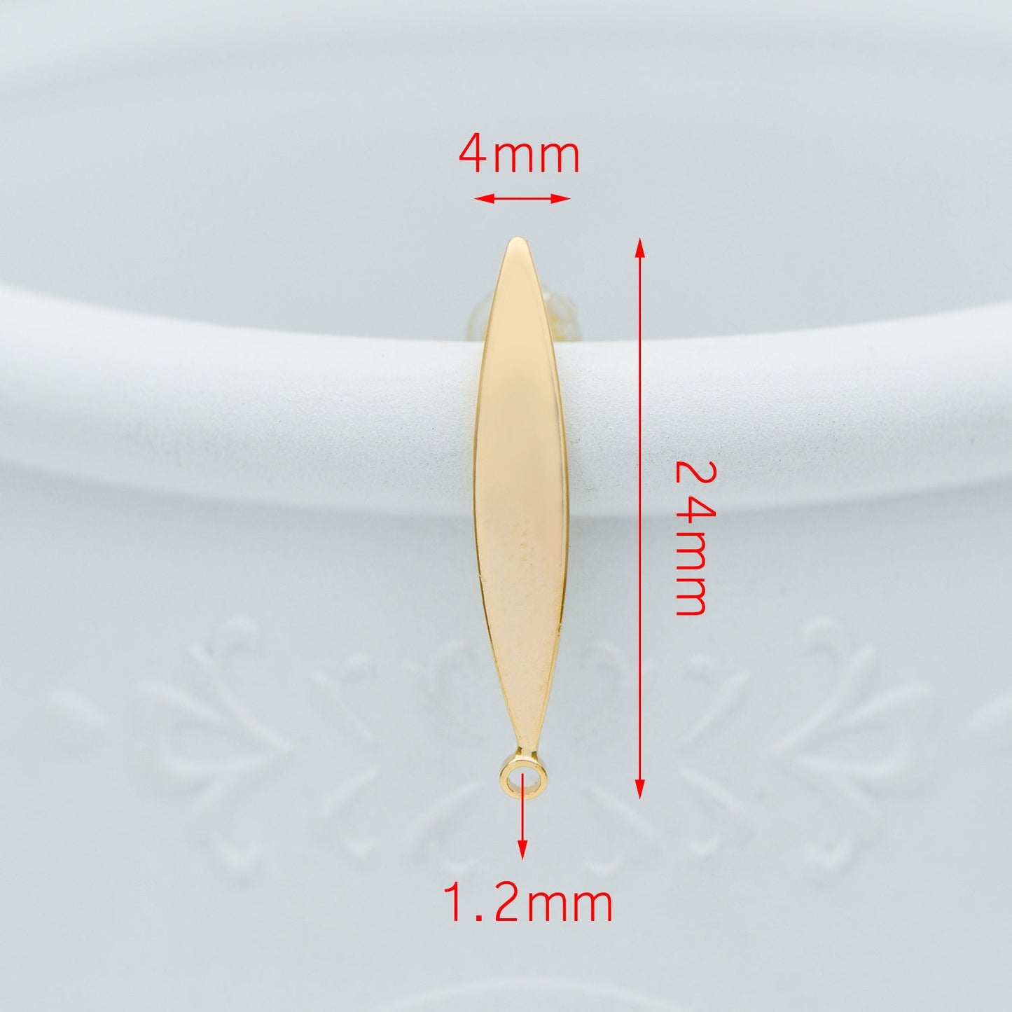 10pcs Gold Bar Ear Posts 24x4mm, 18K Gold plated Leaf Ear Posts, Stud Earring Components (GB-631)